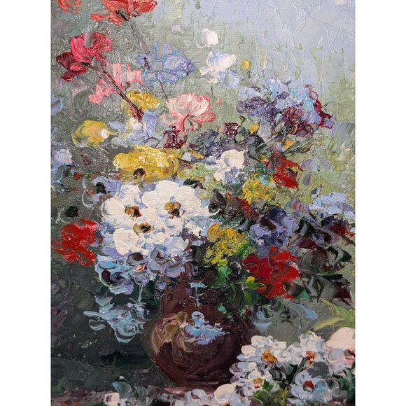 Framed Oil Painting of Colorful Floral Bouquet by Rogers 12"x9" - Picture 3 of 10